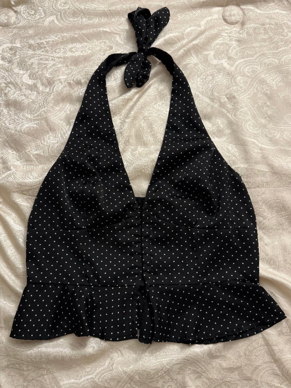 Windsor Black Polka Dot Halter Crop Top – Size L